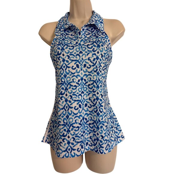 Gottex Racer Back Golf Tennis Shirt Size Medium Santorini Blue NWT Sleeveless $8 - Picture 1 of 9